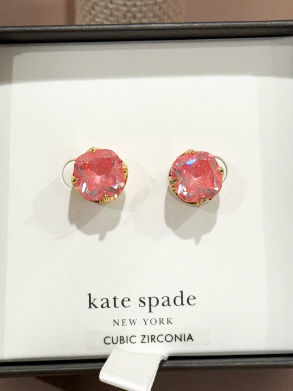 Kate Spade Coral Gold-Tone Color Cubic Zirconia Stud Earrings
